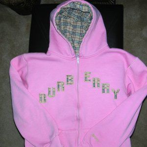 Burberry Nova Check Ladies/Teen Y2K Pink Vintage Fleece Hooded Zip Sweatshirt